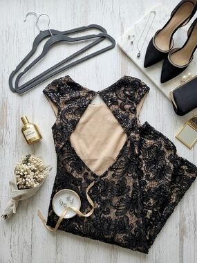 Black Lace Dress with Nude Lining